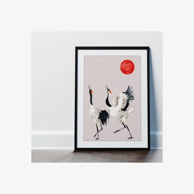 The Range Japanese Cranes Oriental Framed Wall Art Print - Pink