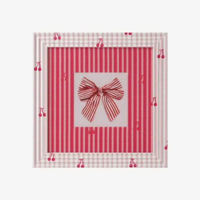 The Range Striped Bow and Cherries Framed Art - Pink