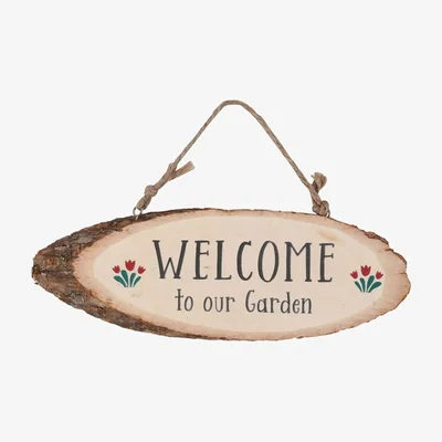 The Range Welcome To Our Garden Wood Slice Hanging Sign - Wood Tone