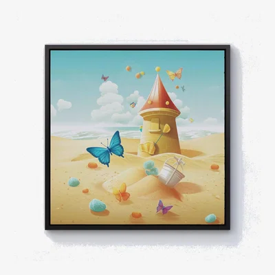 The Range Butterflies On A Beach Holiday Canvas Print - Yellow / Black Frame / 25.4cm