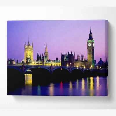 The Range London Bridge City Lights Canvas Print Wall Art - Yellow / 101.6cm