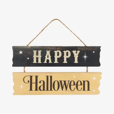 The Range Happy Halloween Hanging MDF Sign - Two-Tier Spooky Decor for Yearly Celebrations - Multi