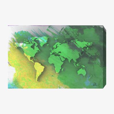 The Range World Map Yellow and Green Graphic Art Wrapped on Canvas - Green / 112cm