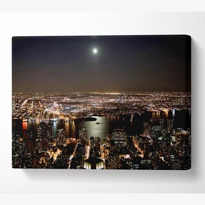 The Range City Harbour Moonlight Canvas Print Wall Art - Yellow / 35.56cm