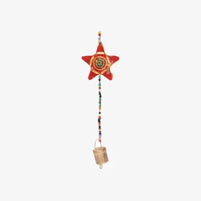 The Range Colorful Hanging Moons  Stars Decor with Bell - Handmade, Brightly Patterned - Multi