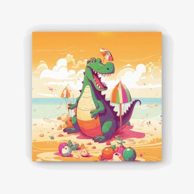 The Range Crocodile On A Beach Holiday HD Metal Print - Yellow / 56cm