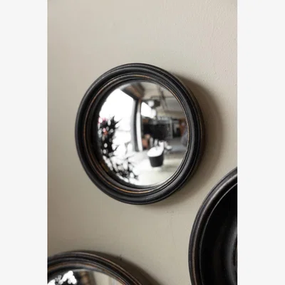Rockett St George Antique Black Thin Framed Small Convex Mirror