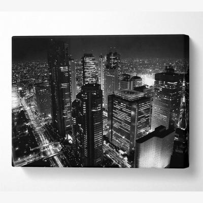 The Range City Nights B n W Canvas Print Wall Art - Yellow / 50.8cm