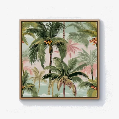 The Range Palm Trees Pattern Canvas Print - Green / Pine Frame / 25.4cm