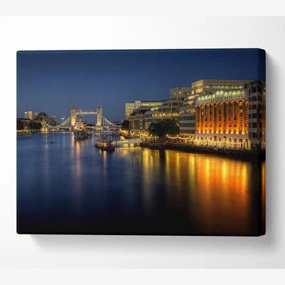 The Range London Bridge Hospital At Night Canvas Print Wall Art - Yellow / 101.6cm