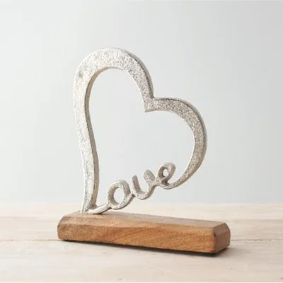 The Range Love Heart Ornament On Block  - Silver