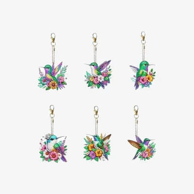 The Range Pack of 6 Hummingbird Keyring Diamond Painting Kit – Diamond Art for Adults