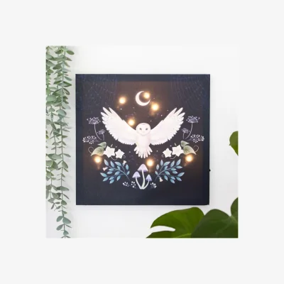 The Range Night Owl Light-Up Canvas Wall Art - Mystical Owl  Plant Design - Chocolate