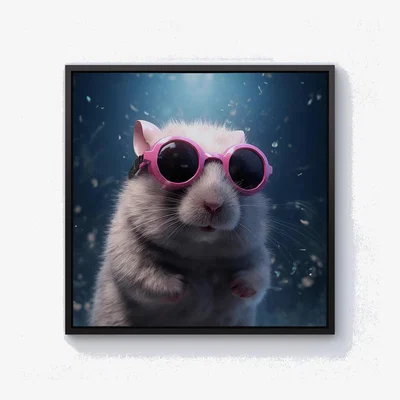 The Range Splashart DoorMouse with Pink Glasses Canvas Print - Pink / Black Frame / 25.4cm