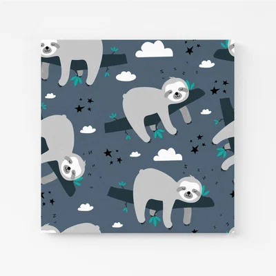 The Range Sleeping Sloth Pattern Canvas Print - Blue / Large