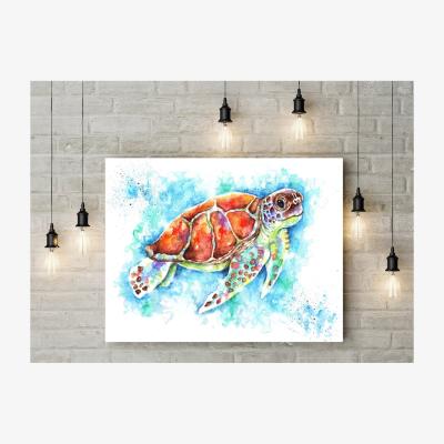 The Range Turtle Watercolour Print Wall Art Canvas - Blue / 30cm
