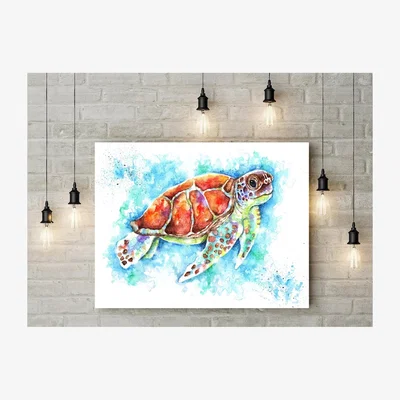The Range Turtle Watercolour Print Wall Art Canvas - Blue / 30cm