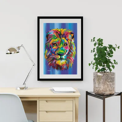 The Range Elliot the Lion Framed Wall Art - Blue - White / 53.5cm