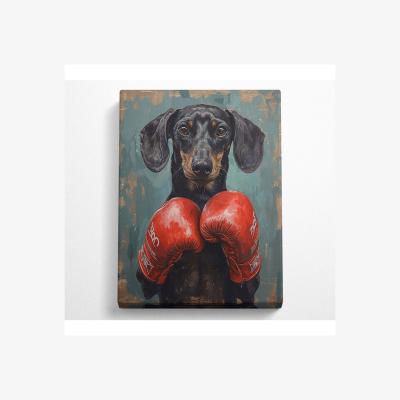 The Range Boxing Dachshund Canvas Print - Black / 81.28cm