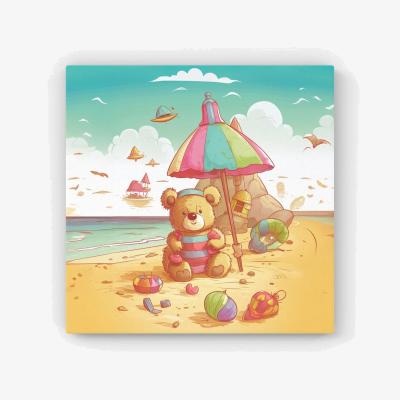 The Range Lucky Teddy Bear On A Beach Holiday Canvas Print - Yellow / 25.4cm