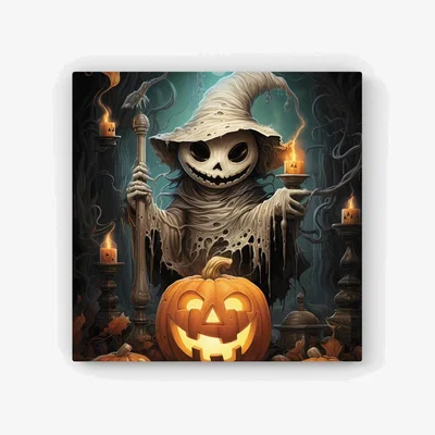 The Range Creepy  Ghost With Pumpkins Canvas Print - Orange / 101.6cm
