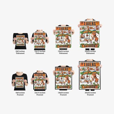 The Range Tigers in the Bathroom Funny Bathroom Poster - Orange and Black / 60.9cm / Framed