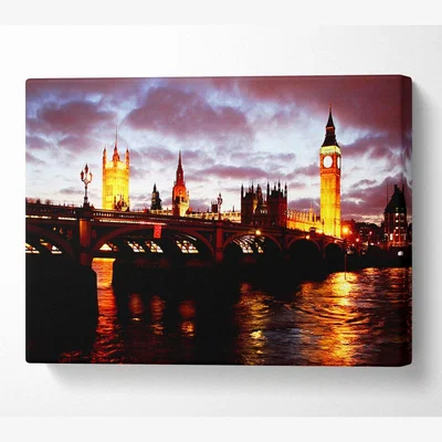 The Range London Thames Reflections Canvas Print Wall Art - Yellow / 101.6cm