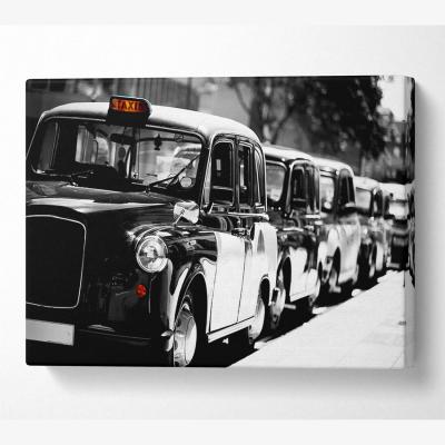 The Range London Black Cabs Canvas Print Wall Art - Yellow / 50.8cm