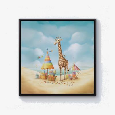 The Range Giraffe On A Beach Holiday Canvas Print - Yellow / 76.2cm / Black Frame