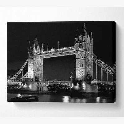 The Range London Bridge Retro B n W Canvas Print Wall Art - Yellow / 66.04cm