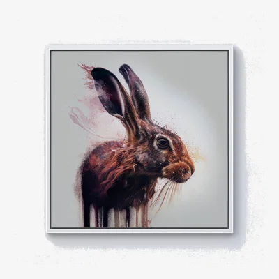 The Range Hare Face Splashart Canvas Print - Brown / 101.6cm / White Frame