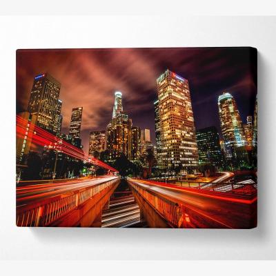 The Range Downtown Los Angeles At Night Canvas Print Wall Art - Yellow / 50.8cm