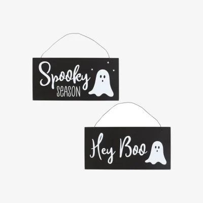 The Range Set of 2 Halloween Ghost Signs Hey Boo & Spooky Season Decor - Black