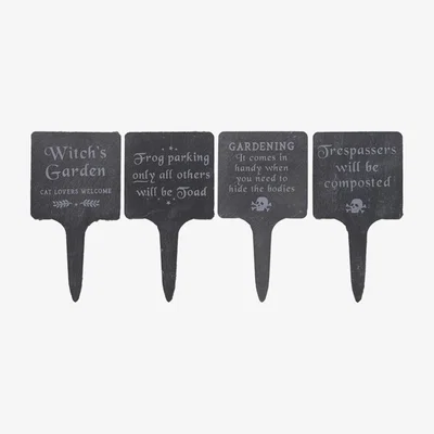 The Range Set of 4 Slate Gothic Garden Signs - Black