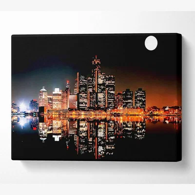 The Range City Moonlit Reflections Canvas Print Wall Art - Yellow / 66.04cm