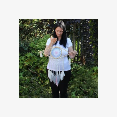 The Range Protection Dream Catcher with Evil Eye - Handmade Macrame  Feathers - Multi