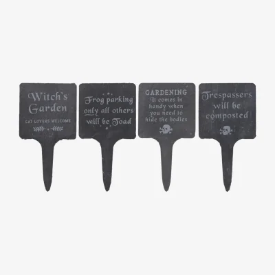 The Range Something Different Gothic Garden Plaque Set (Pack of 4) - Black/White