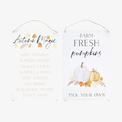 The Range Set Of 2 Autumn Metal Signs - White