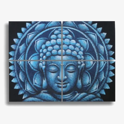 The Range Set of 4 Blue Buddha Mandala Canvas Wall Art 30x40cm - Blue