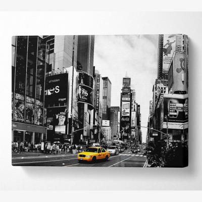 The Range Broadway Yellow Cab B n W Canvas Print Wall Art - Yellow / 50.8cm