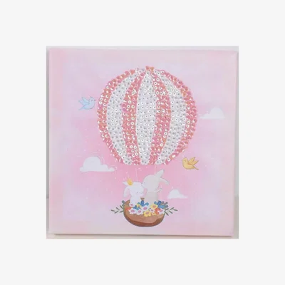 The Range Pink Bunnies in a Balloon Sequin Embroidery Wall Art Kit  - Multi