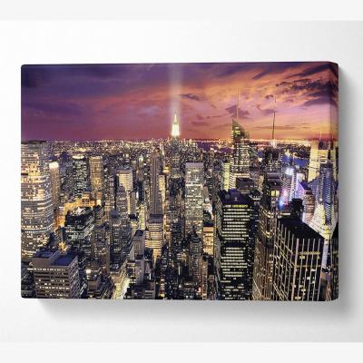The Range Manhattan Aerial View At Night Canvas Print Wall Art - Yellow / 35.56cm