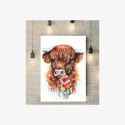 The Range Highlander with meadow flowers Canvas Wall Art - Brown / 40cm