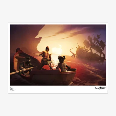 The Range Sea of Thieves Limited Edition Row Boat and Sea Monster Art Print - Multi