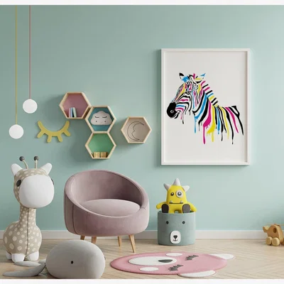 The Range Multi Coloured Zebra Art Print - Blue / 29.7cm