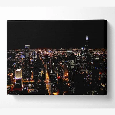 The Range Ariel View Of The Night City Canvas Print Wall Art - Yellow / 81.28cm