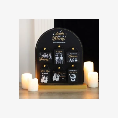 The Range Set of 36 Romantic "Til Death Do Us Party" Mini Signs for Weddings  Events - Black