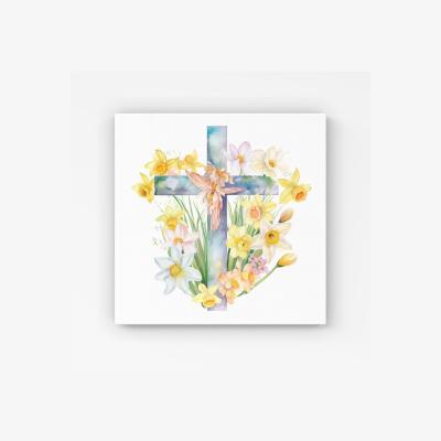 The Range Easter Cross with Daffodils Watercolour HD Metal Print - Yellow / 40cm