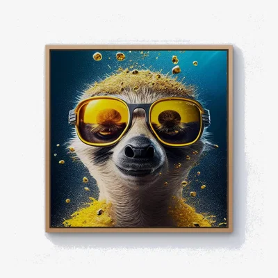 The Range Meerkat With Golden Glasses Splashart Canvas Print - Yellow / Pine Frame / 76.2cm