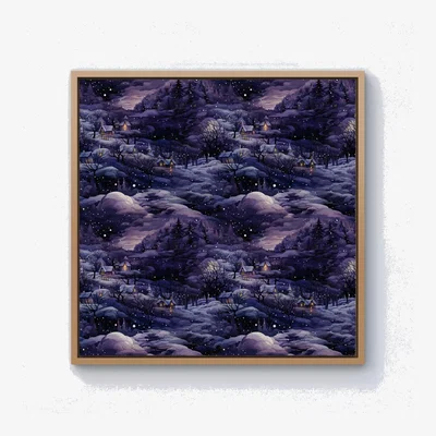 The Range Snowy Christmas Village On A Starry Night Canvas Print - Blue / 101.6cm / Pine Frame